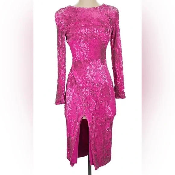 Dress the Population Natalie Pink Sequin Long Sleeve Dress - Picture 2 of 6